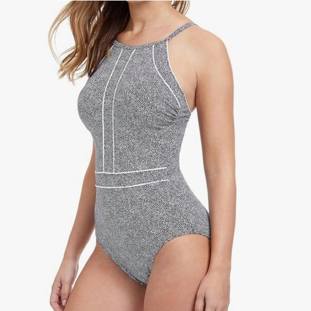 Gottex NWT 32B Profile Women's‎ Black White High Neck One Piece Swimsuit Size 14